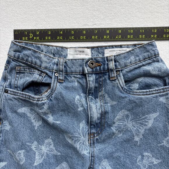 Cotton:On Womens Size 2 Jeans Butterfly Print Light Wash Loose Straight - Picture 9 of 15